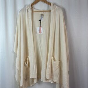 Happily Grey Cream Long Line Cardigan- 100% Merino Wool- NWT- OS